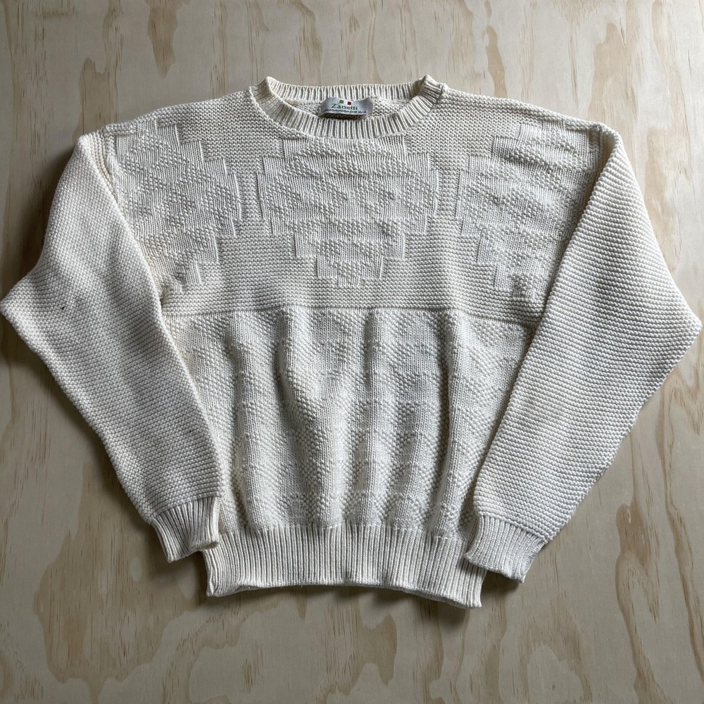 Vintage Zanetti Sweater Size Large White Roma Geometric Pattern‎ Knit Pullover